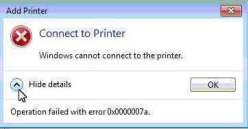 Máy báo lỗi Windows cannot connect to the printer